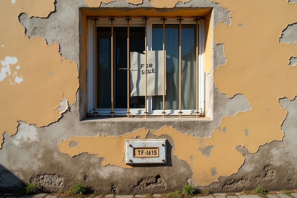 Façade délabrée d'un immeuble à vendre dans un quartier dévalorisé de Fréjus