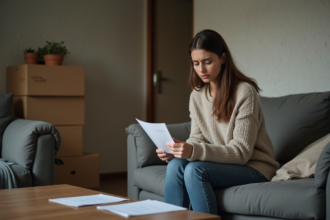 Jeune femme anxieuse dans un appartement modeste