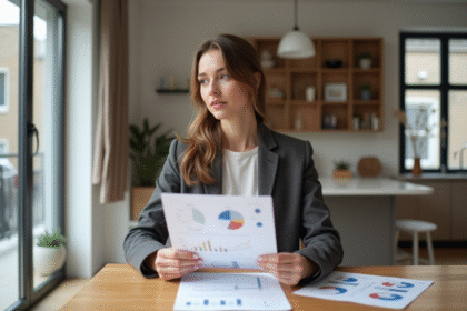 Femme professionnelle avec documents d'investissement immobilier
