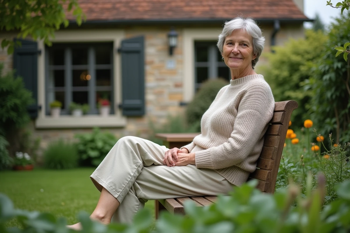 Femme détendue dans son jardin en France