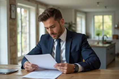 Homme d'affaires en costume dans une maison moderne