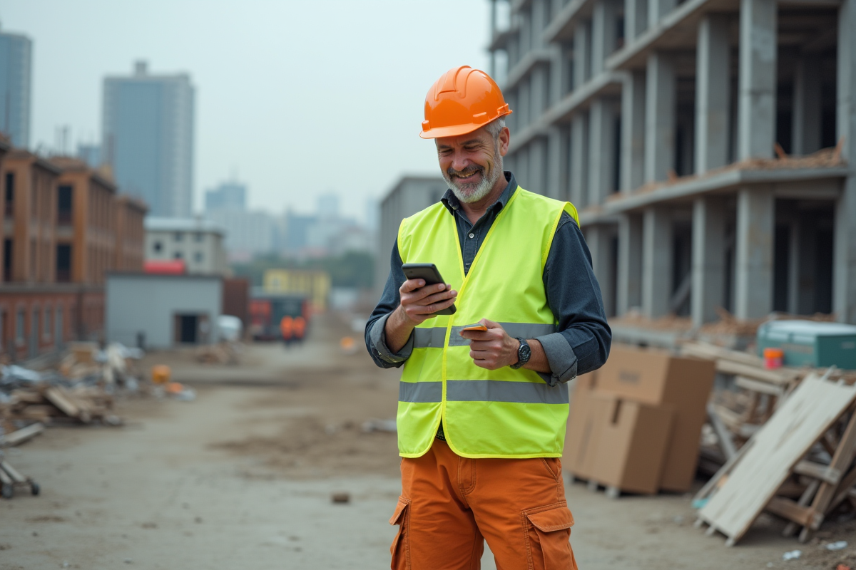 Homme en gilet de sécurité sur un chantier urbain