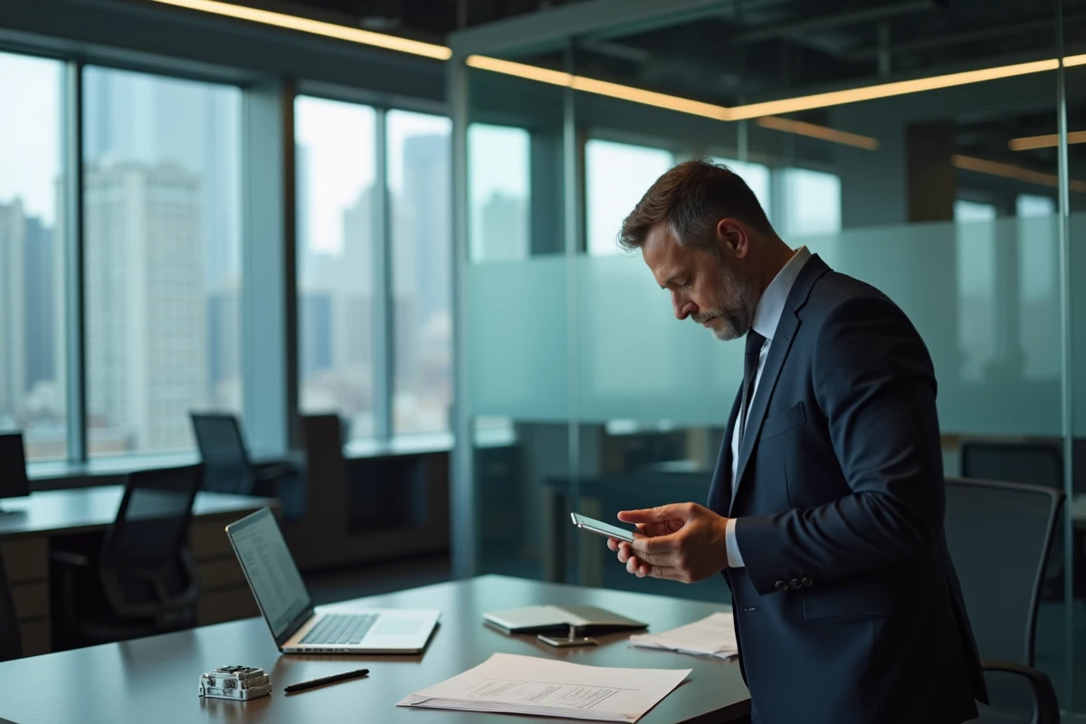 Homme en costume lisant un email de reinitialisation de mot de passe