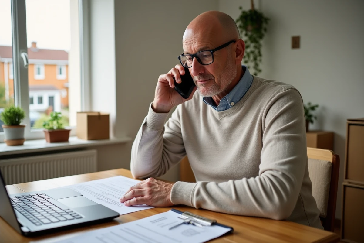 Homme détendu parlant au téléphone en revoyant ses documents d