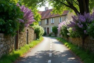 Impasse des Lilas à Aix-Villemaur-Pâlis, chemin résidentiel bordé de lilas et de murs en pierre dans un village de l'Aube