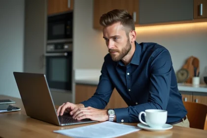 Jeune homme inspecteur immobilier utilisant un ordinateur portable