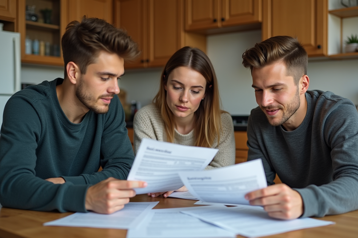 Jeunes discutant de factures dans une cuisine