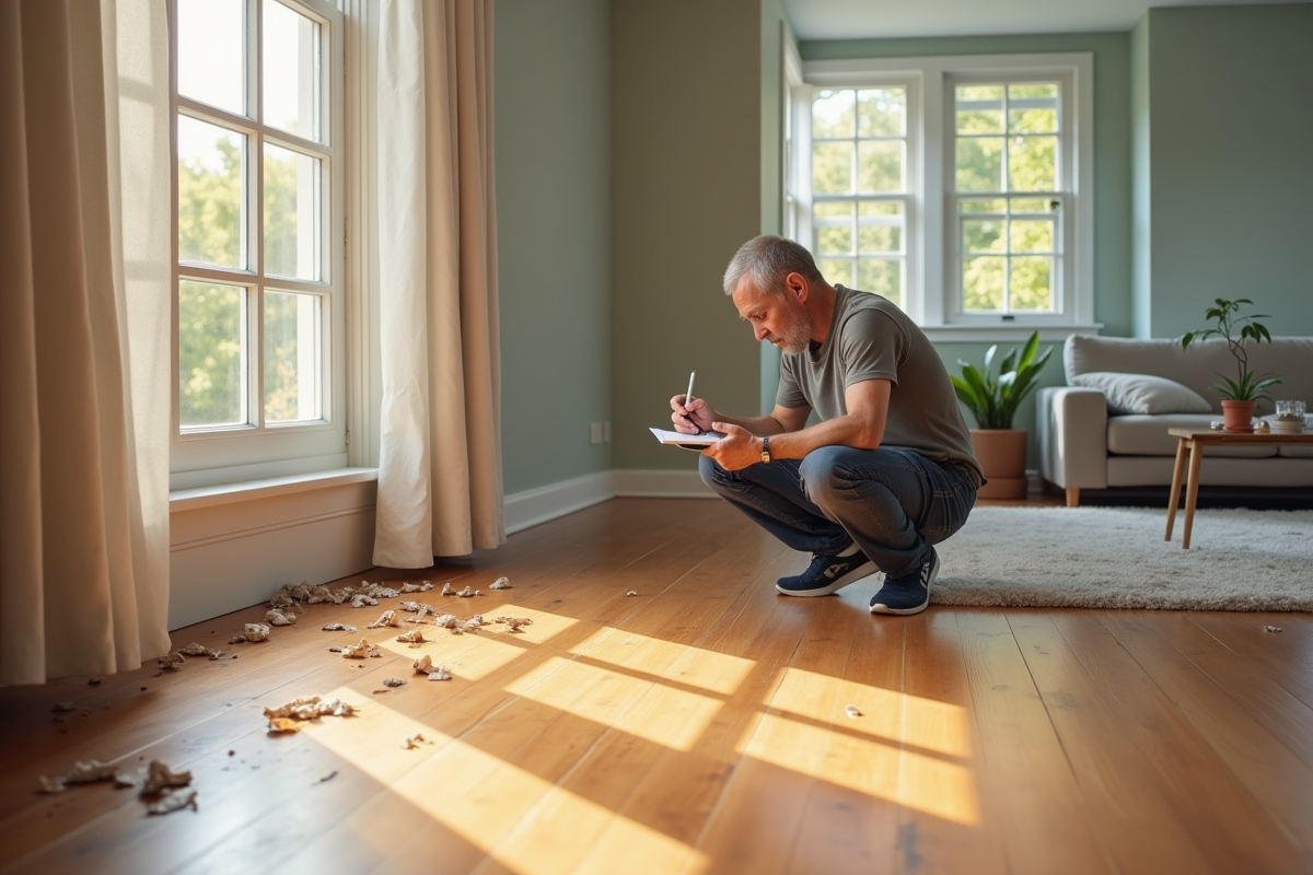 Salon avec sol en bois et fenêtre grande laissant entrer la lumière