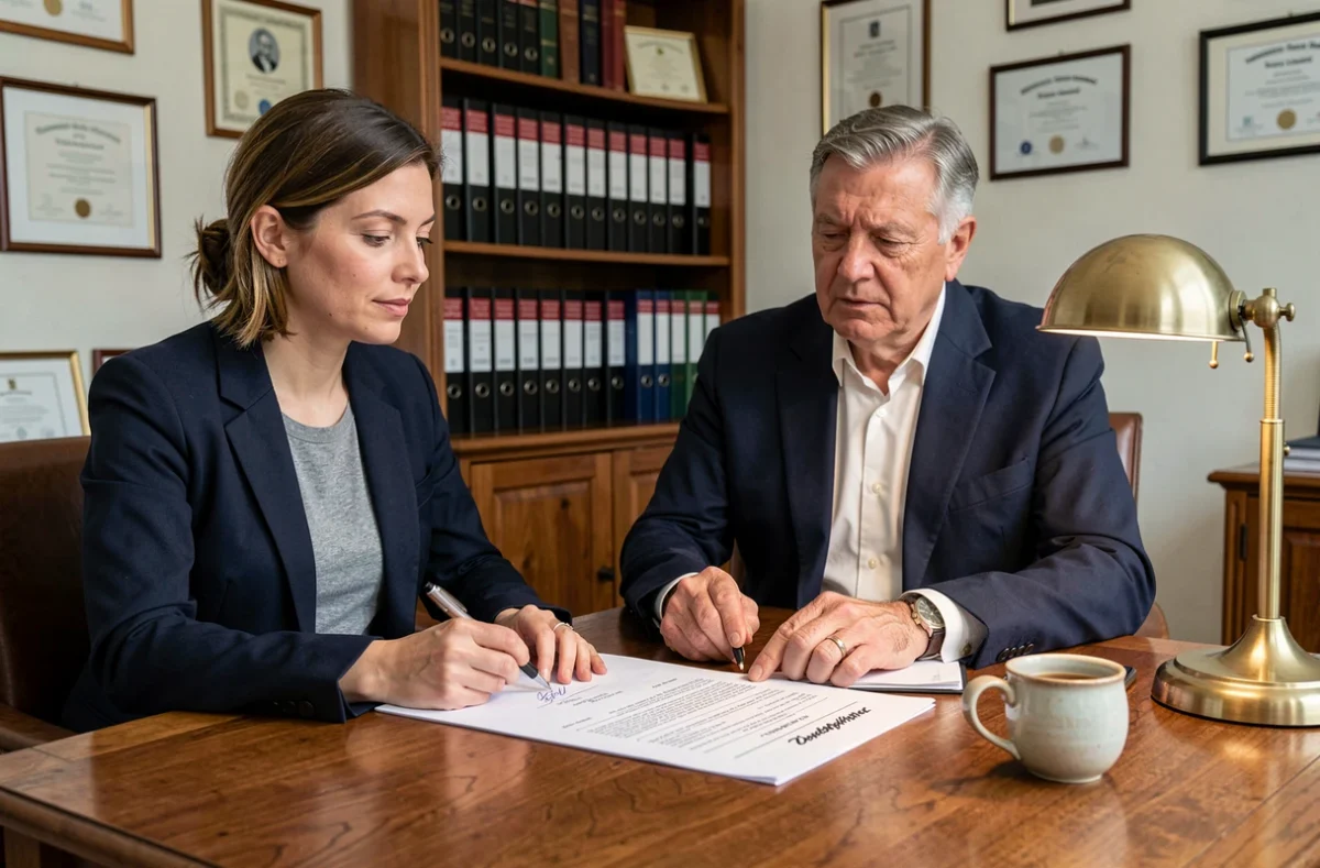 Signature du compromis de vente d'une maison mitoyenne par garage chez le notaire