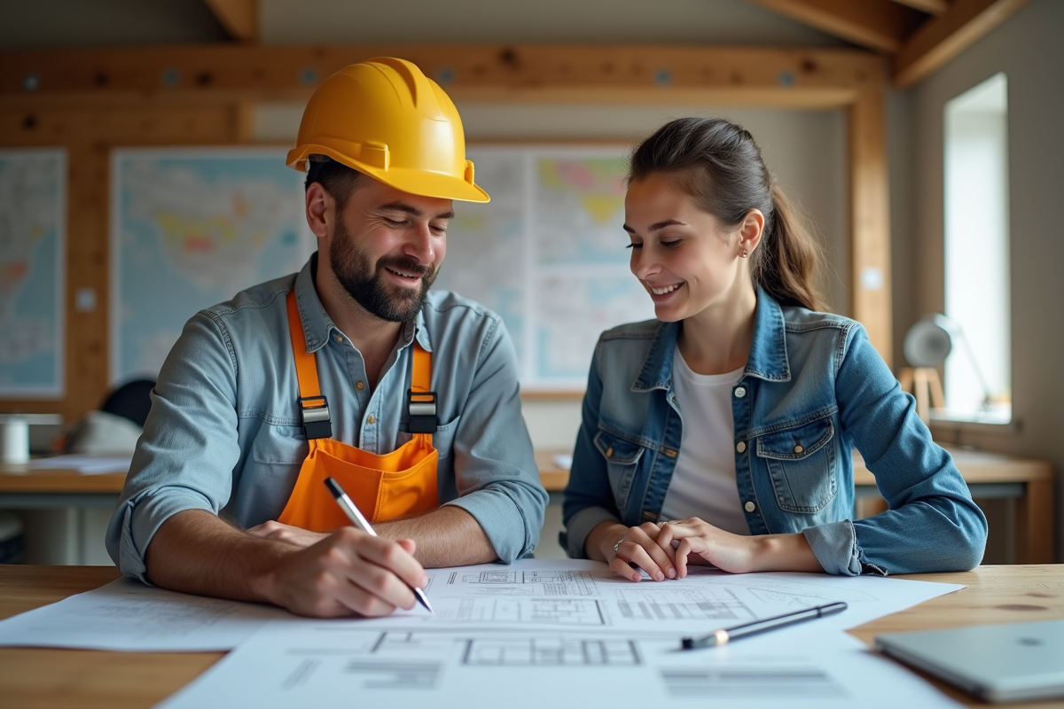 Superviseur de construction avec architecte dans un bureau