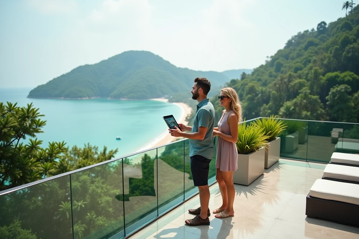 Terrasse d'un condominium de luxe à Phuket avec vue sur la baie et investisseurs immobiliers